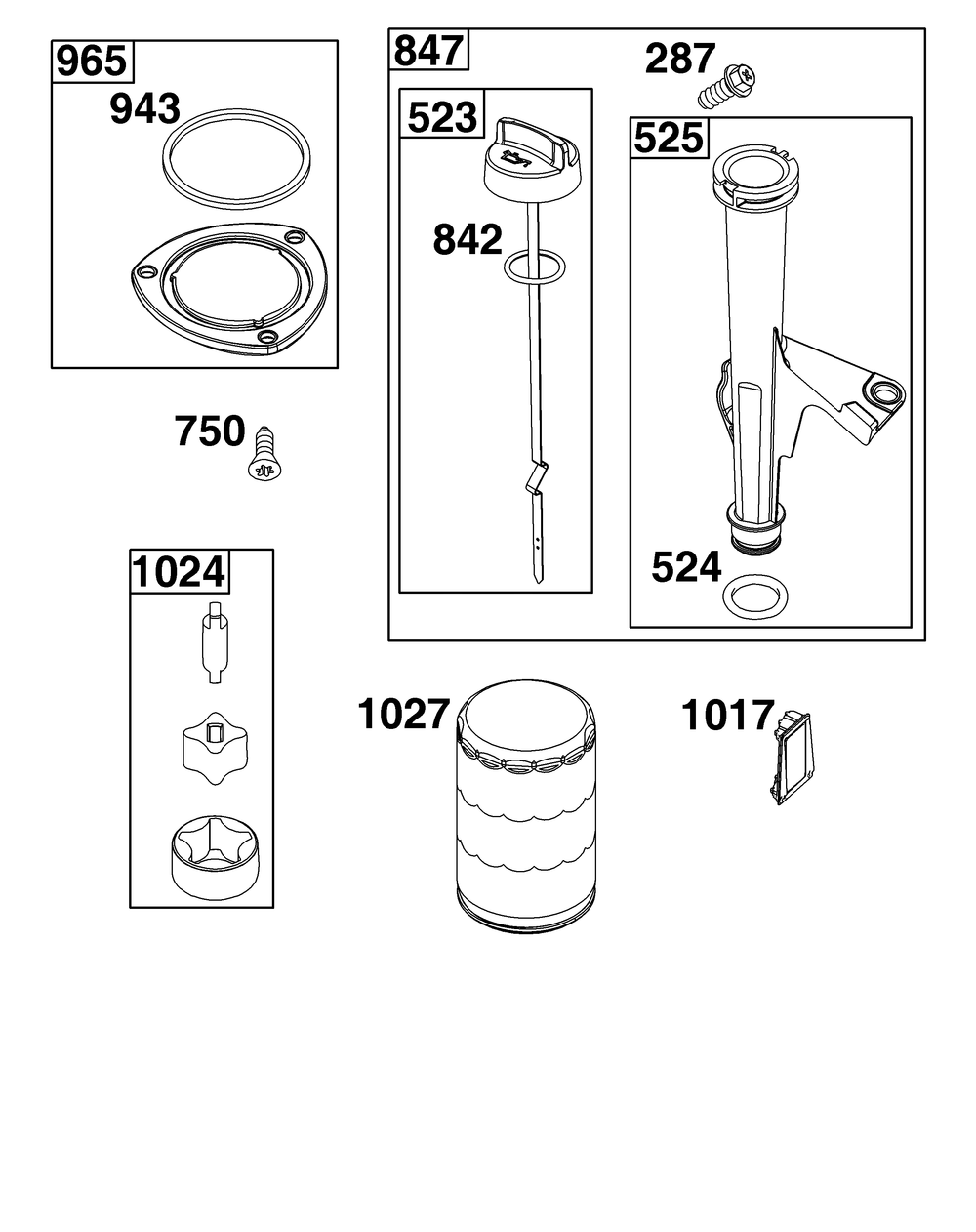 Lubrication Group Diagram and Parts List for 44U677-0019-B5 400000 - 699999 Briggs and Stratton Engine